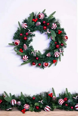 Christmas Tree World 50Cm Decorated Mixed Pine Wreath With Red & White Candy Canes - image 1