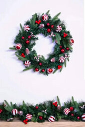 Christmas Tree World 50Cm Decorated Mixed Pine Wreath With Red & White Candy Canes