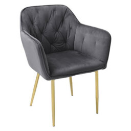Darphe Grey Modern Velvet Dining Chair With Gold Metal Legs