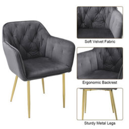 Darphe Grey Modern Velvet Dining Chair With Gold Metal Legs - thumbnail 2