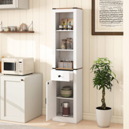 Costway 173Cm Tall Bathroom Cabinet Narrow Slim Storage Organizer Unit With Drawer - thumbnail 4