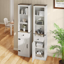 Costway 173Cm Tall Bathroom Cabinet Narrow Slim Storage Organizer Unit With Drawer - thumbnail 5