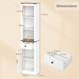 Costway 173Cm Tall Bathroom Cabinet Narrow Slim Storage Organizer Unit With Drawer - thumbnail 2