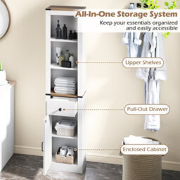 Costway 173Cm Tall Bathroom Cabinet Narrow Slim Storage Organizer Unit With Drawer - thumbnail 6