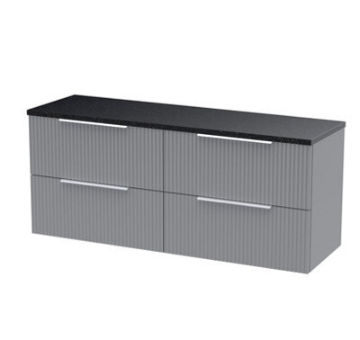 Hudson Reed Fluted Wall Hung 4-Drawer Vanity Unit & Black Laminate Worktop, Counter Top Vanity Unit In Satin Grey, 1200mm - image 1
