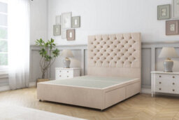"Sloomy Mayfair Sand Naples Divan Bed Base 4 Drawers With 26"" Strutted Headboard 4' Small Double"
