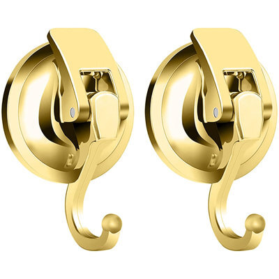 2 Sturdy 60mm Suction Cup Hooks, Gold, Plated Suitable For Bathroom, Kitchen, Bedroom, No Drilling Required - image 1