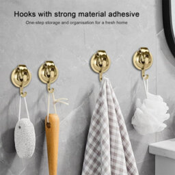 2 Sturdy 60mm Suction Cup Hooks, Gold, Plated Suitable For Bathroom, Kitchen, Bedroom, No Drilling Required - thumbnail 5