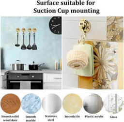 2 Sturdy 60mm Suction Cup Hooks, Gold, Plated Suitable For Bathroom, Kitchen, Bedroom, No Drilling Required - thumbnail 4