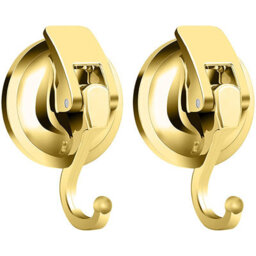 2 Sturdy 60mm Suction Cup Hooks, Gold, Plated Suitable For Bathroom, Kitchen, Bedroom, No Drilling Required - thumbnail 1
