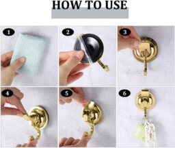 2 Sturdy 60mm Suction Cup Hooks, Gold, Plated Suitable For Bathroom, Kitchen, Bedroom, No Drilling Required - thumbnail 3