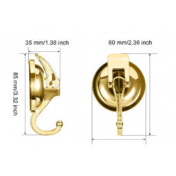 2 Sturdy 60mm Suction Cup Hooks, Gold, Plated Suitable For Bathroom, Kitchen, Bedroom, No Drilling Required - thumbnail 2