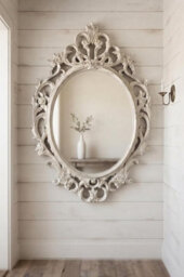 Deenz Ornate Baroque Wall Hanging Mirror White Rustic Oval Vintage Plastic Framed Elegant Living Room Furniture Large 69X48X3.5Cm - thumbnail 2