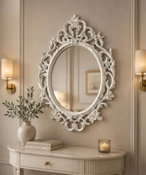 Deenz Ornate Baroque Wall Hanging Mirror White Rustic Oval Vintage Plastic Framed Elegant Living Room Furniture Large 69X48X3.5Cm - thumbnail 1