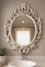 Deenz Ornate Baroque Wall Hanging Mirror White Rustic Oval Vintage Plastic Framed Elegant Living Room Furniture Large 69X48X3.5Cm - thumbnail 3