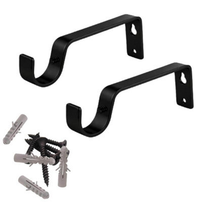 2X Black Colour Heavy Duty Metal Curtain Pole Brackets 28mm Wall Support By Homeelabador - image 1