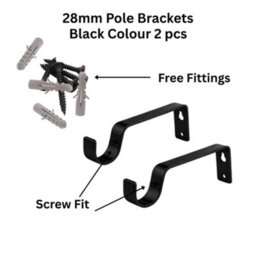2X Black Colour Heavy Duty Metal Curtain Pole Brackets 28mm Wall Support By Homeelabador - thumbnail 3