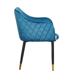 Life Interiors Set Of 4 Blue Verona Velvet Dining Chairs With Quilted Back & Black Legs - Modern Accent Chair With Gold Foot Tips - thumbnail 3