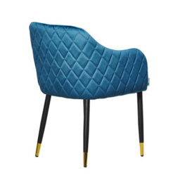 Life Interiors Set Of 4 Blue Verona Velvet Dining Chairs With Quilted Back & Black Legs - Modern Accent Chair With Gold Foot Tips - thumbnail 4