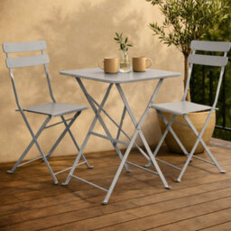Jack Stonehouse Jsh Garden Bistro Light Grey Dining Patio Set With 1 X Table & 2 X Chairs Folding Steel Rubber Feet - thumbnail 3