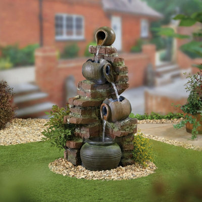 Outdoor Living UK Solar Flowing Jugs With Lights Traditional Water Feature With Cover
