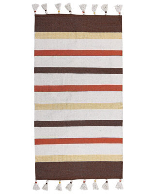 Beliani Handwoven Cotton Rag Rug 80 X 150 Cm Beige Brown Stripes - image 1