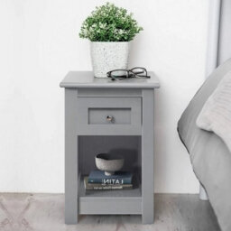 Grey Wood Side Table Slim Narrow Night Stand Bedside Drawer Storage Cabinet - thumbnail 3