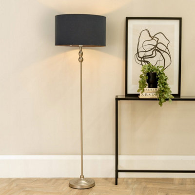 Valuelights Maggie Brushed Chrome Silver Candlestick Floor Lamp With Charcoal Fabric Lamp Shade - image 1