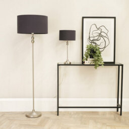 Valuelights Maggie Brushed Chrome Silver Candlestick Floor Lamp With Charcoal Fabric Lamp Shade - thumbnail 3