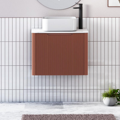 Royal Bathrooms Avenza 600mm Terracotta Clay Wall Hung Bathroom Countertop Vanity Unit 1 Drawer With Elena Basin