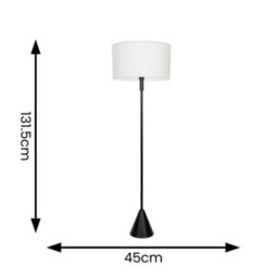 Valuelights Mitch White Fabric Drum Lamp Shade Black Single Stem Triangle Floor Lamp - thumbnail 4