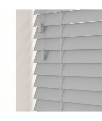 Smooth Finish Faux Wood Venetian Blinds With Strings 120Cm Drop X 220Cm Width Dove Grey Smooth