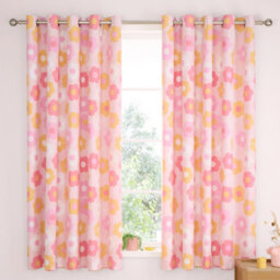 Catherine Lansfield Retro Daisy 66X72 Inch Fully Reversible Eyelet Curtains Two Panels Pink - thumbnail 3