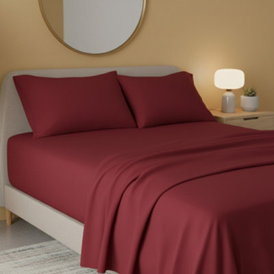 Flannelette Flat Sheet Soft Brushed Cotton Bedding For Warmth Comfort Red - image 1