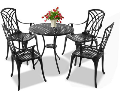 Centurion Supports Oshowa Garden And Patio Table And 4 Large Chairs With Armrests Cast Aluminium Bistro Set - Black - image 1