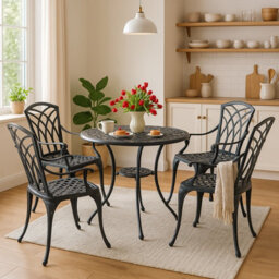Centurion Supports Oshowa Garden And Patio Table And 4 Large Chairs With Armrests Cast Aluminium Bistro Set - Black - thumbnail 6