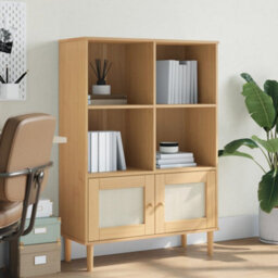 Walplus Bookcase Senja Rattan Look Brown 90X35X130 Cm Solid Wood Pine - thumbnail 1