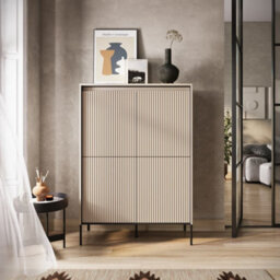 Arte Modern Trend  Highboard Cabinet (H830mm W980mm D400mm) - Sand Beige With Black Legs
