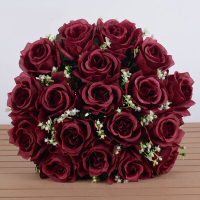 Wine Red Silk Rose Artificial Flower Bouquet (18 Heads) For Home & Wedding Decor - image 1