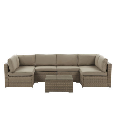 Beliani Garden Corner Sofa With Table 6 Seater Belvedere Pe Rattan Brown - image 1