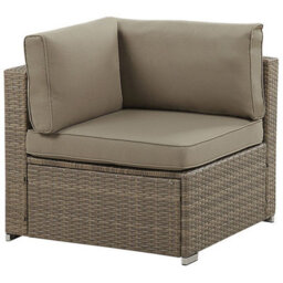 Beliani Garden Corner Sofa With Table 6 Seater Belvedere Pe Rattan Brown - thumbnail 7