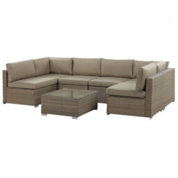 Beliani Garden Corner Sofa With Table 6 Seater Belvedere Pe Rattan Brown - thumbnail 4