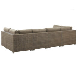 Beliani Garden Corner Sofa With Table 6 Seater Belvedere Pe Rattan Brown - thumbnail 6