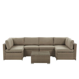 Beliani Garden Corner Sofa With Table 6 Seater Belvedere Pe Rattan Brown - thumbnail 1