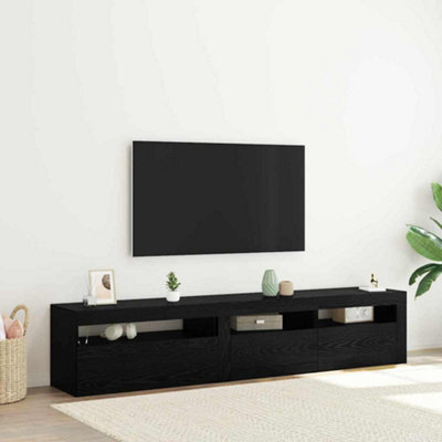 Berkfield Tv Cabinets 2 Pcs With Led Lights Black Oak Engineered Wood - image 1