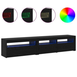 Berkfield Tv Cabinets 2 Pcs With Led Lights Black Oak Engineered Wood - thumbnail 4