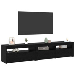 Berkfield Tv Cabinets 2 Pcs With Led Lights Black Oak Engineered Wood - thumbnail 3