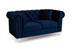 Chesterfield Sofa With Acrylic Feet In Navy Blue Velvet 2 Seater Sofa - thumbnail 3