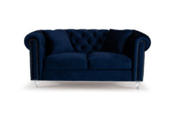 Chesterfield Sofa With Acrylic Feet In Navy Blue Velvet 2 Seater Sofa - thumbnail 4