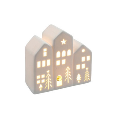 China White Christmas Led Light-Up Triple House - image 1